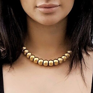 Black and gold necklace, Gold bib necklace Gold - matte finish