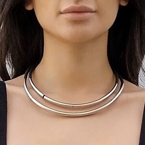 Statement necklace for women, Black and silver layered necklace, Silver bib necklace image 1