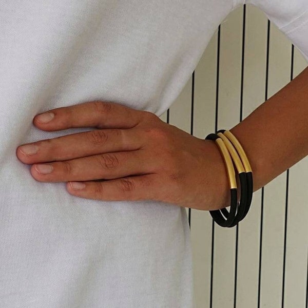 Black and gold bangle, Statement bracelet