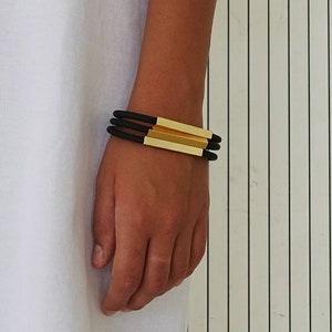 Black and gold bangle bracelet, Minimalist stacking bangles