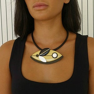 Black and gold Matisse necklace, Statement bib necklace image 1