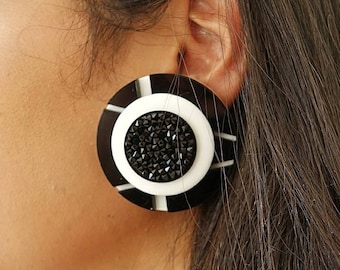 Black and white statement earrings, Big earrings