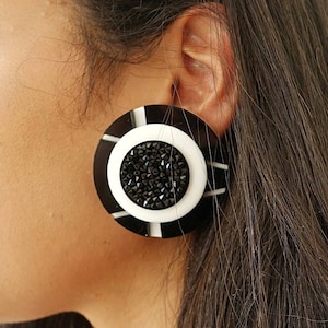 Black and white statement earrings, Big earrings