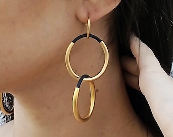 Black and gold drop earings, Statement earrings