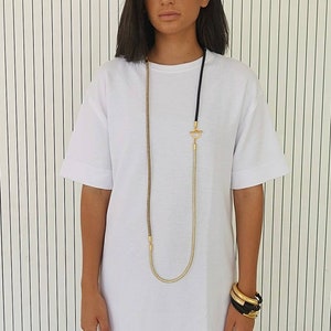 Black and gold long necklace, Multi strand necklace with toggle clasp, Metalic cord choker