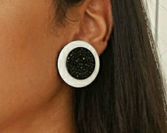 Black and white earrings, Clip on earrings