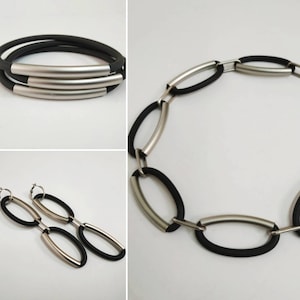 Statement jewelry set, Black and silver jewelry set