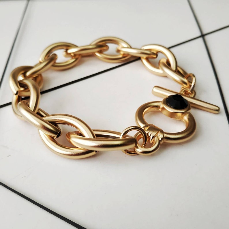 Gold chain bracelet, Gold bracelet, Thick chain bracelet zdjęcie 5