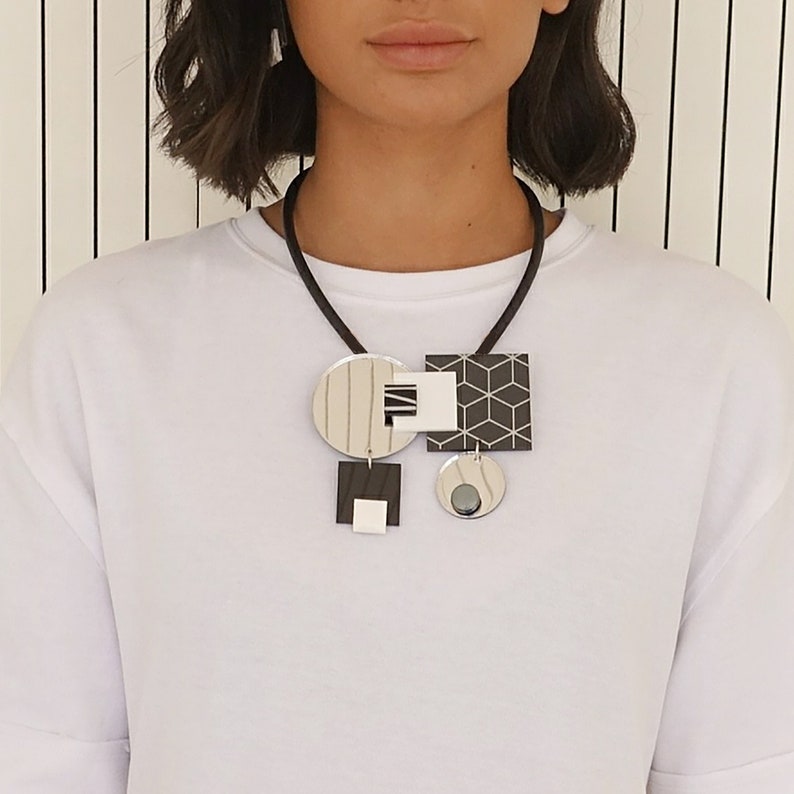 Geometric statement necklace, Modern necklace image 1