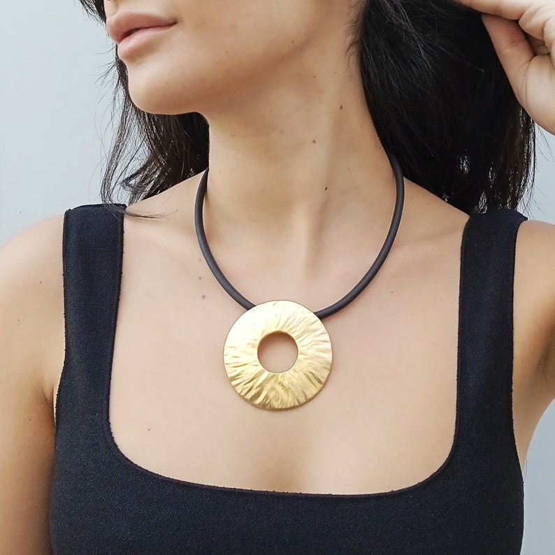 Black and gold pendant necklace, Statement necklace image 4