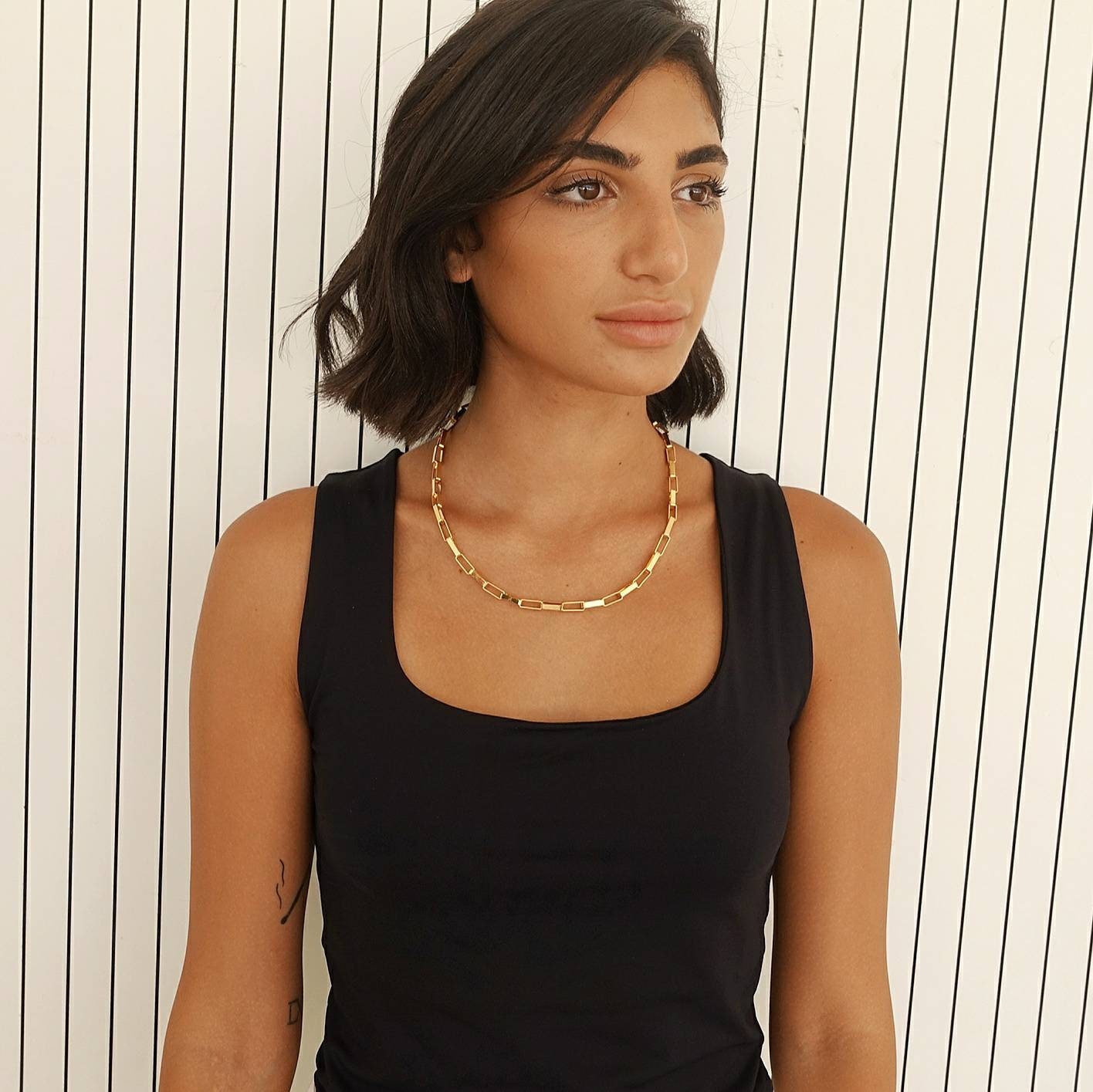 Long Chain Necklace Black and Gold Statement Necklace Etsy