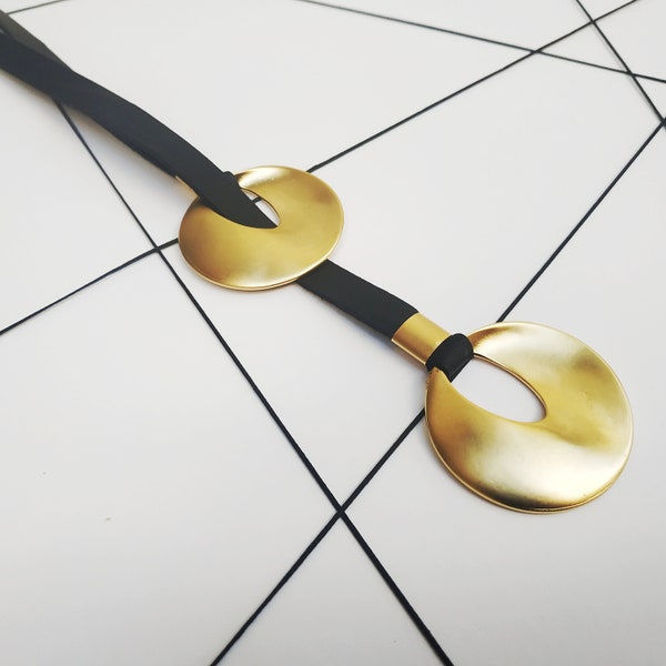 Black and gold necklace, Long lariat necklace