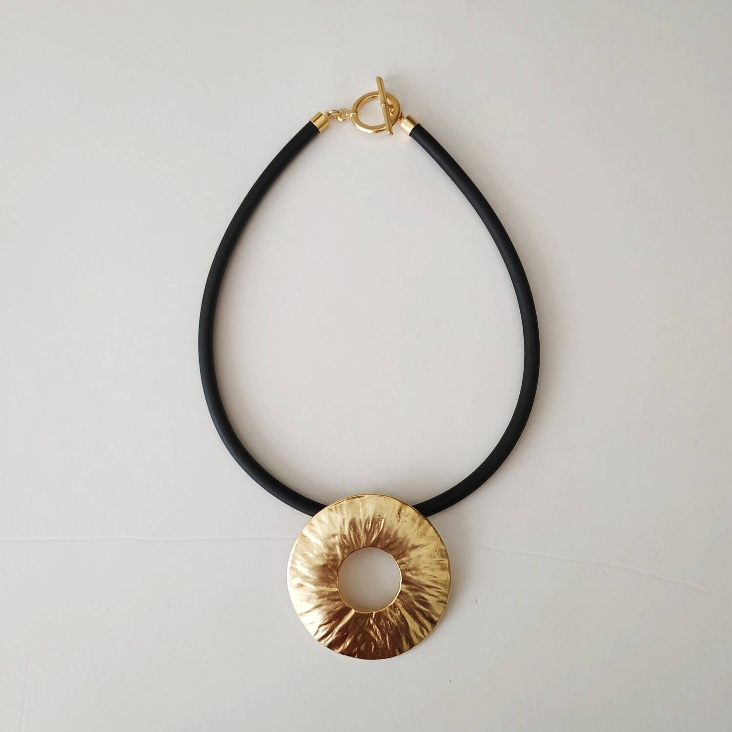 Black and gold pendant necklace Statement necklace Etsy