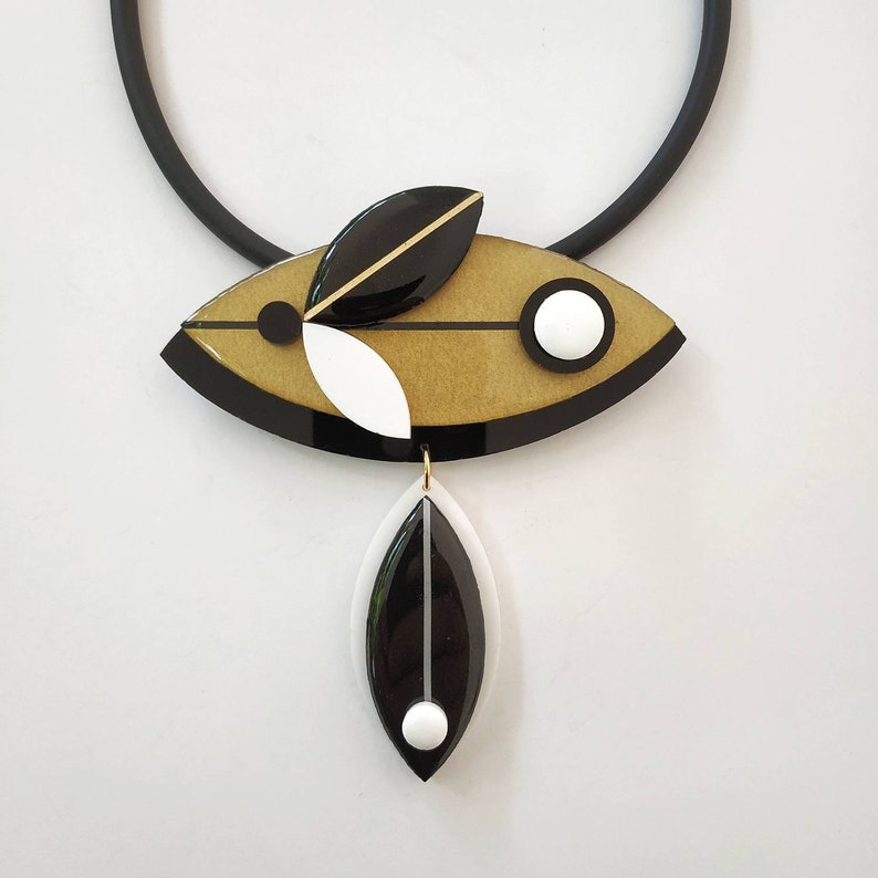 Black and gold bib necklace, Statement necklace, Matisse jewelry image 5