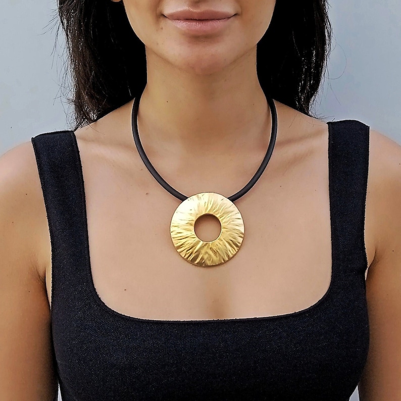 Black and gold pendant necklace, Statement necklace image 1