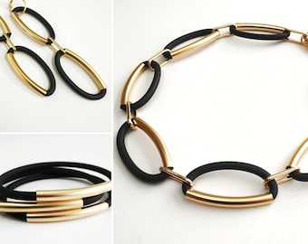 Statement jewelry set, Black and gold jewelry set