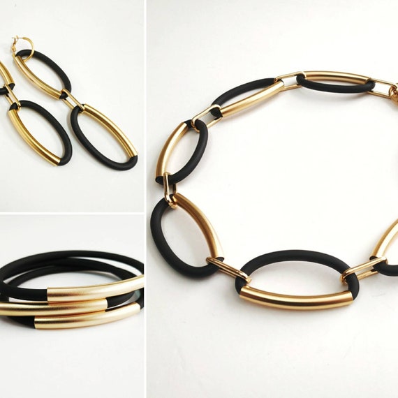 Statement Jewelry Set Black and Gold Jewelry Set Etsy
