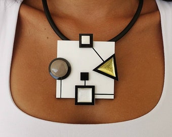 Mondrian statement necklace, Geometric bib necklace