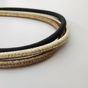 Multi strand choker necklace, Black and gold metalic cord collar, Toggle clasp choker image 2