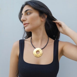 Black and gold pendant necklace, Statement necklace image 2