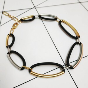 Mixed gold and silver statement necklace, Chunky chain necklace.