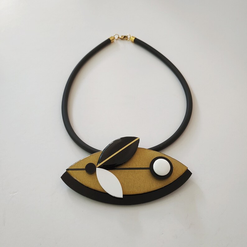 Black and gold Matisse necklace, Statement bib necklace image 6
