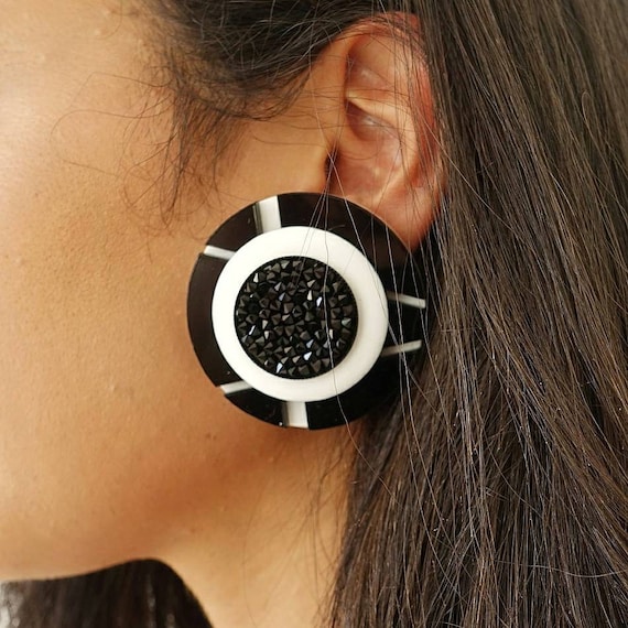 Black and White Statement Earrings Big Earrings Etsy