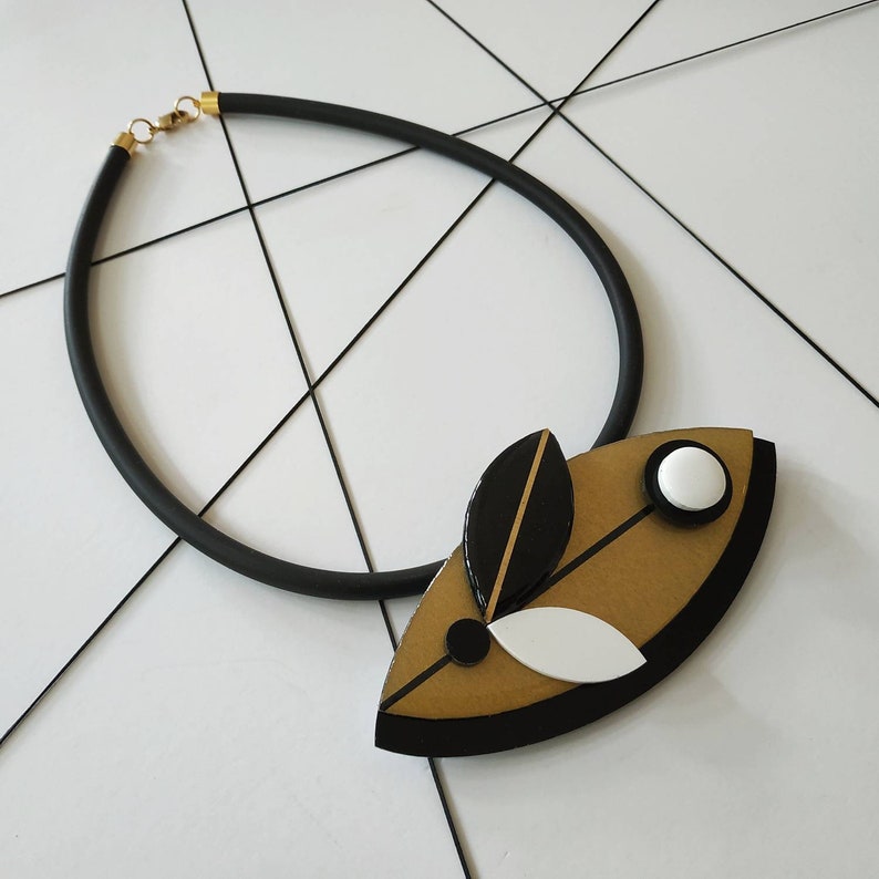 Black and gold Matisse necklace, Statement bib necklace image 9