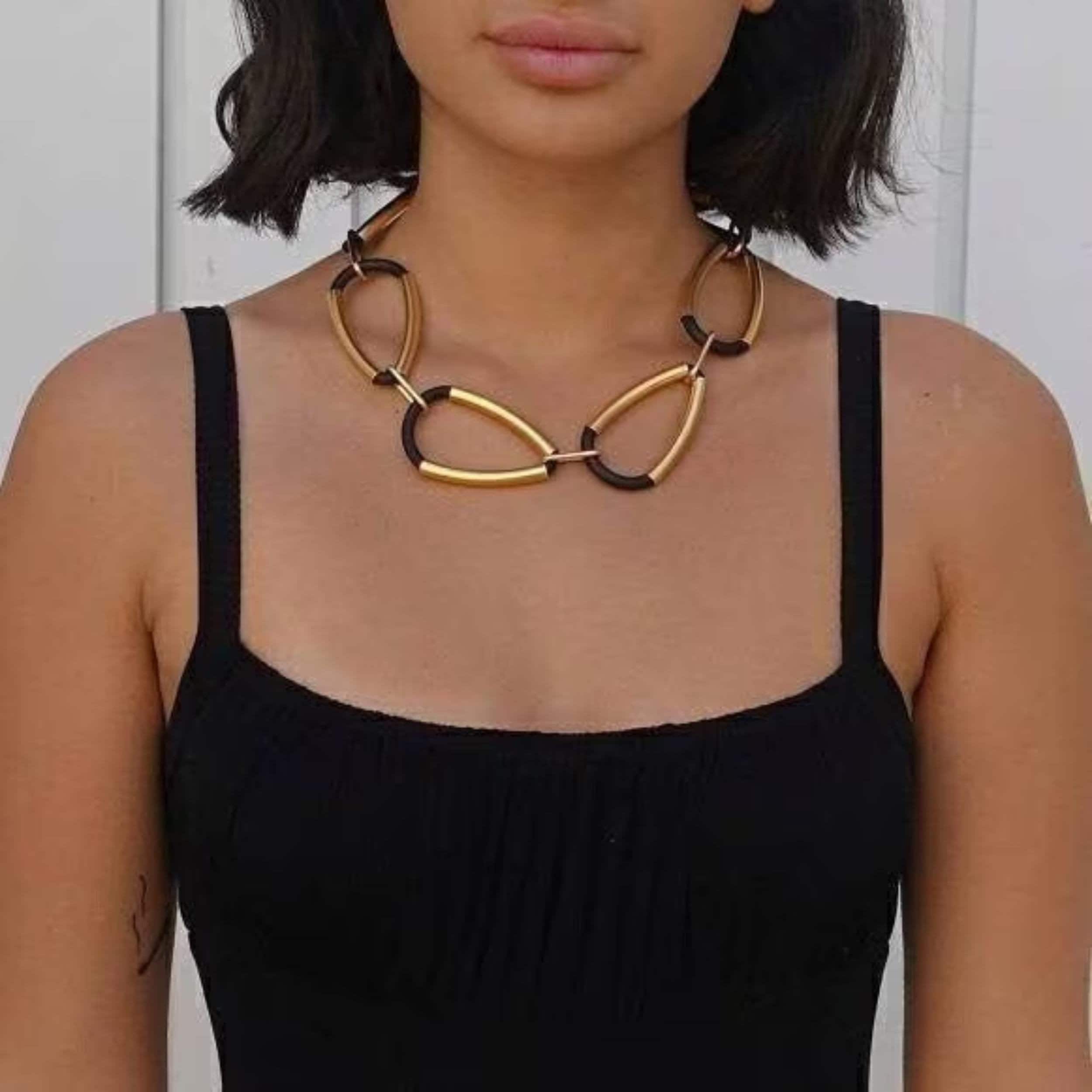 Statement necklace, Black and gold statement necklace, Chunky bib necklace