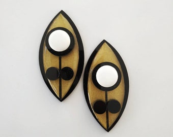 Black and gold earrings, Floral statement earrings