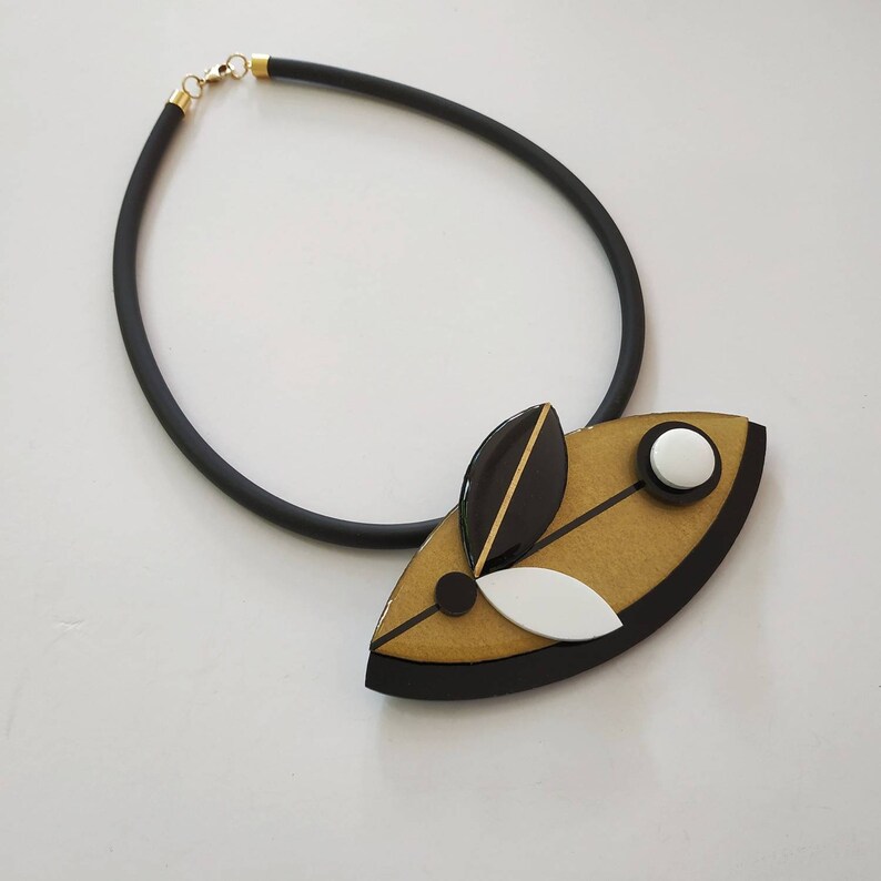 Black and gold Matisse necklace, Statement bib necklace image 4