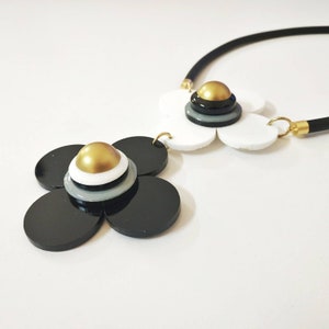 Black and white statement necklace, Big flowers necklace image 5