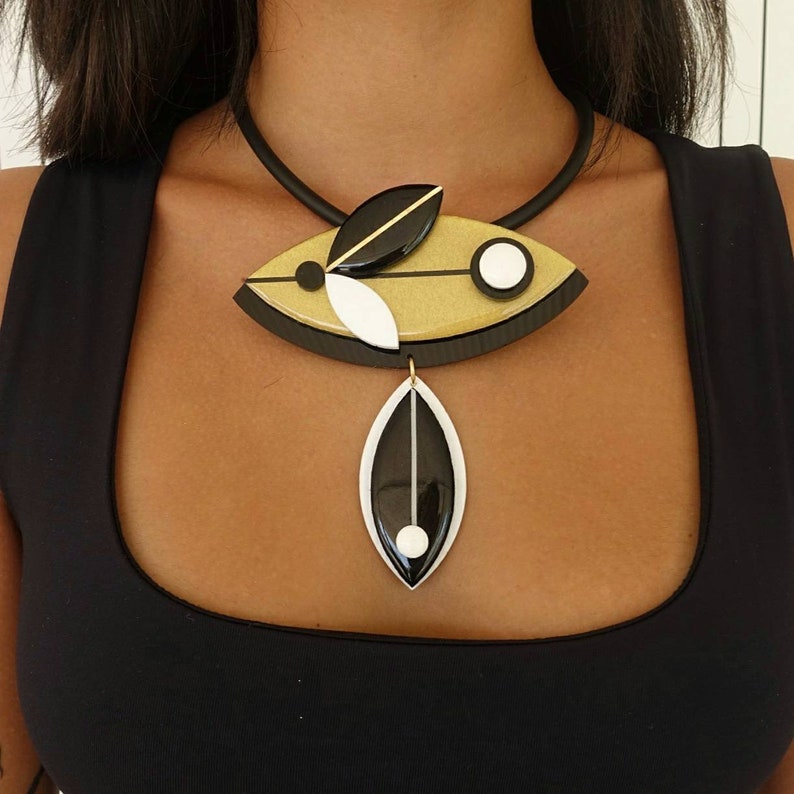 Black and gold bib necklace, Statement necklace, Matisse jewelry image 8