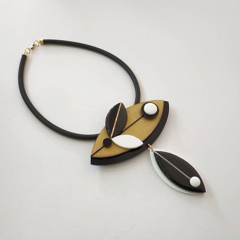 Black and gold bib necklace, Statement necklace, Matisse jewelry image 4