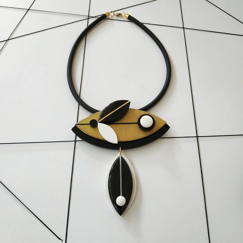 Black and gold bib necklace, Statement necklace, Matisse jewelry image 7