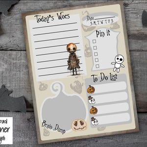 Spooky Digital Notepad, Doll Pumpkin Theme Printable Pages, Halloween Daily Productivity Planner, Horror Stationery Download Insert