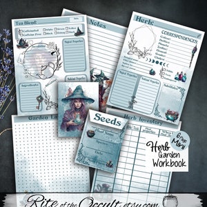 Witches Herb Garden Mini Workbook Digital Download, Printable Worksheet Log, Book of Shadows Blank Page, Spell Book Witchcraft Grimoire Page
