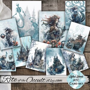 Meerjungfrau ATC digitaler Download Junk-Journal-Karten, druckbare Journaling Scrapbooking Karten, Hexerei Buch der Gezeiten Zauberbuch druckbare
