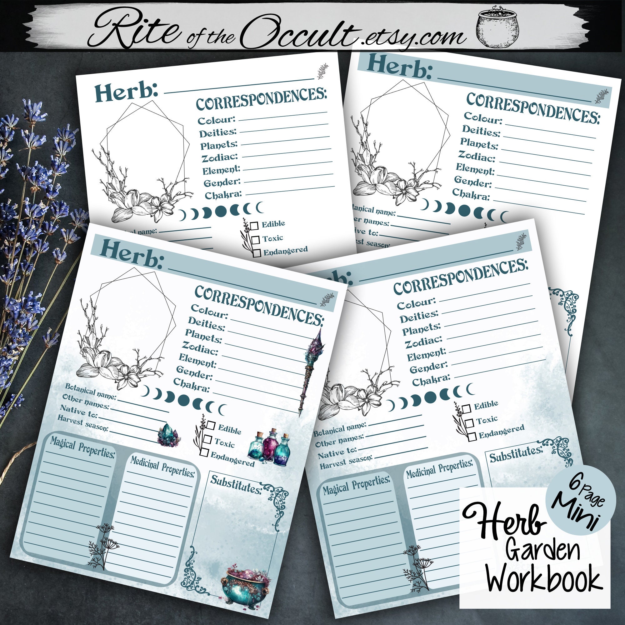 Witches Herb Garden Mini Workbook Digital Download, Printable Worksheet ...