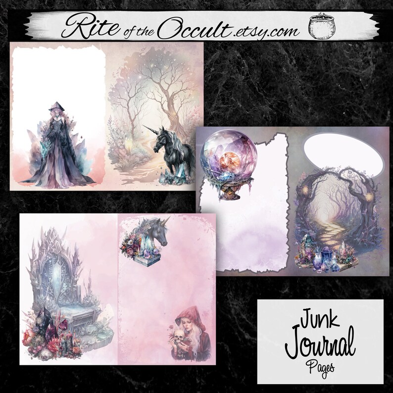Crystal Witch Printable Junk Journal, Unicorn Ephemera Pages, Gothic Wiccan Blank Stationary ...