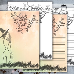 Green Witch in Field Digital Download Journal Scrapbooking Paper, Spell Book of Shadows Printable Page, Witchcraft, Wicca, Grimoire Page