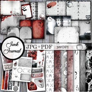 Blood Bone Printable Junk Journal, Gothic Skull Blank Pages, Witchcraft Ritual Digital Download Junk Journal, Wiccan Grimoire Ephemera Page