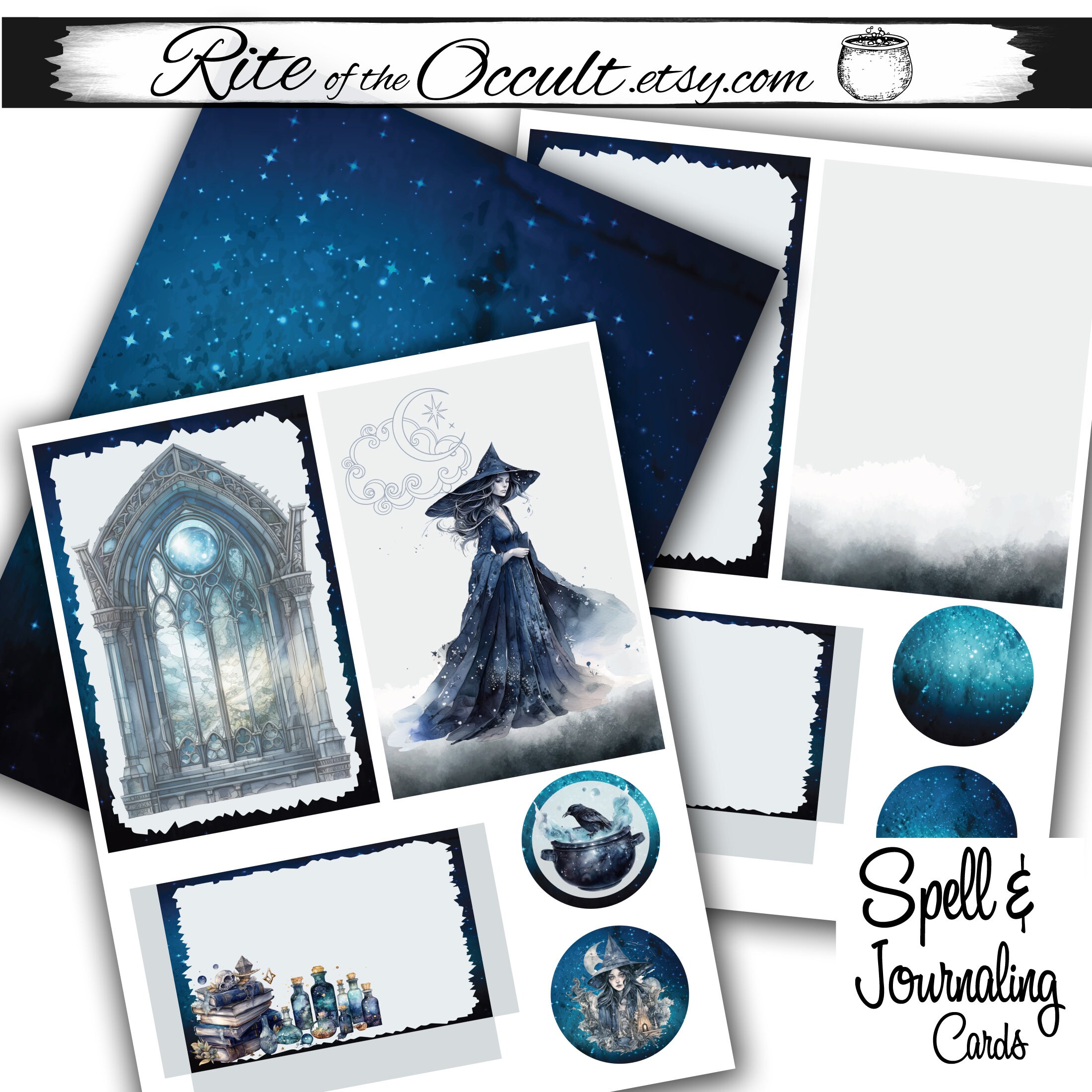 Celestial Witchcraft Spell and Journaling Cards, Witchy Digital Download Journal, Scrapbooking ...