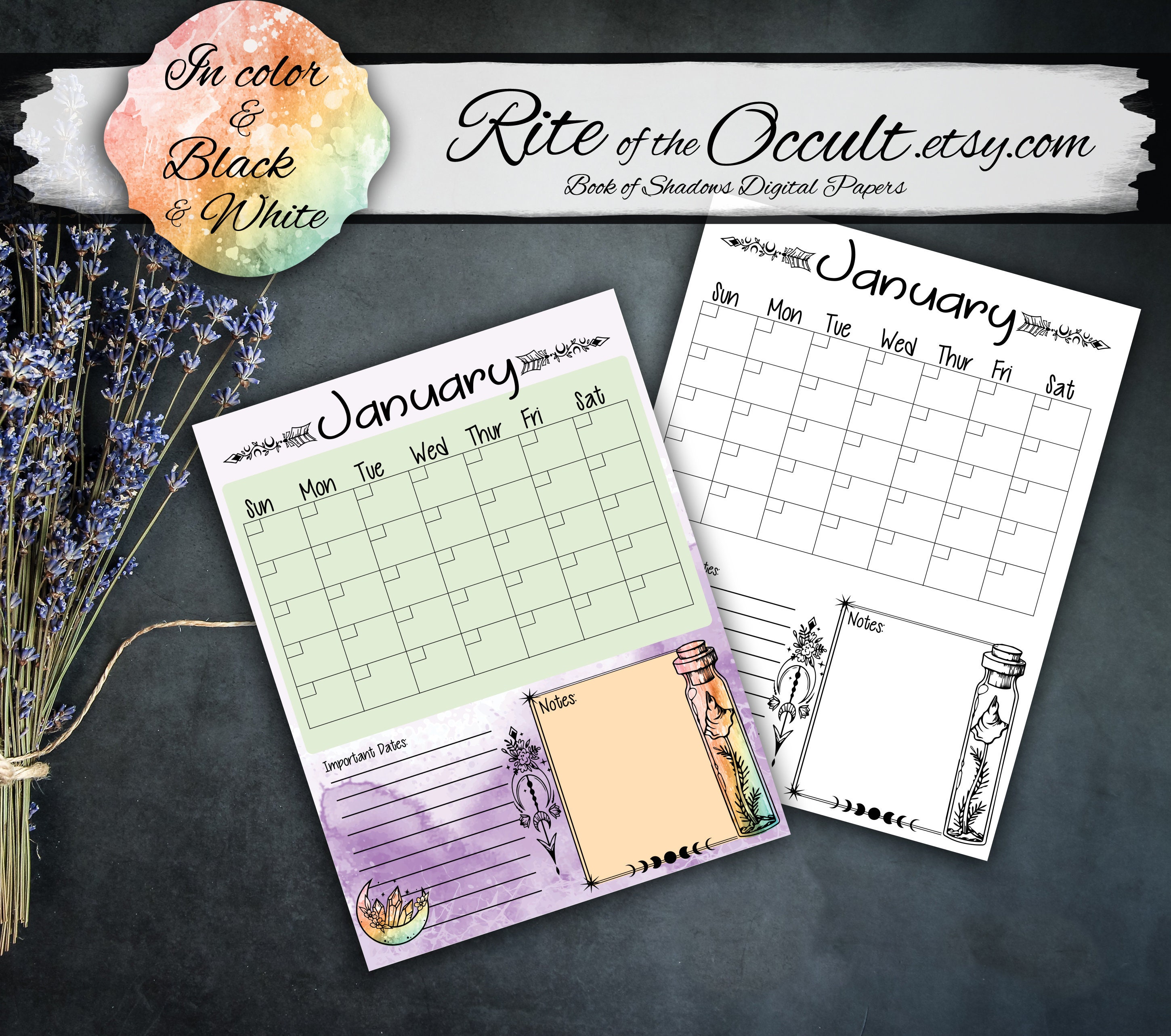 Witch Monthly Planner Printable Pages, Rainbow Planner Digital Download ...