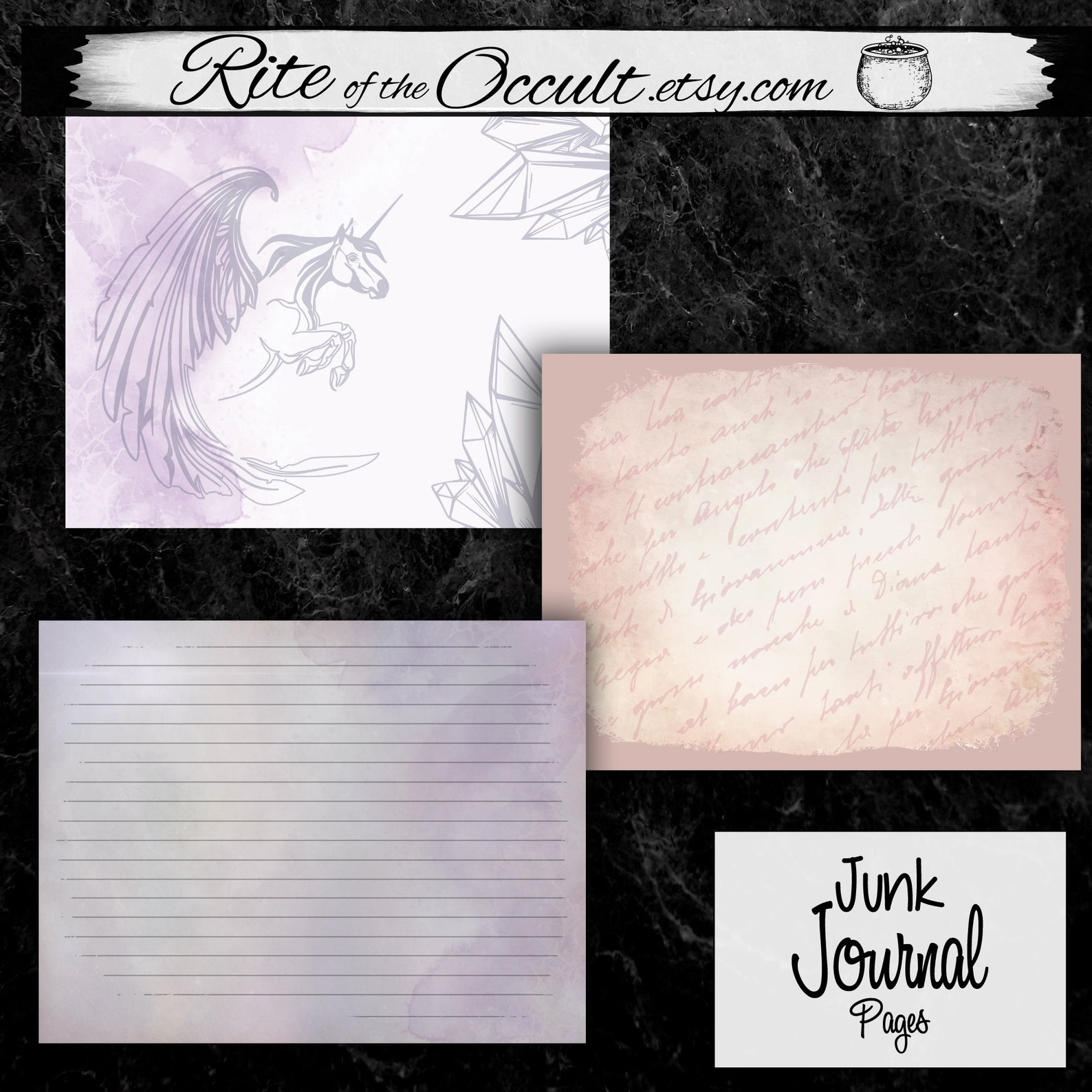 Crystal Witch Printable Junk Journal, Unicorn Ephemera Pages, Gothic Wiccan Blank Stationary ...