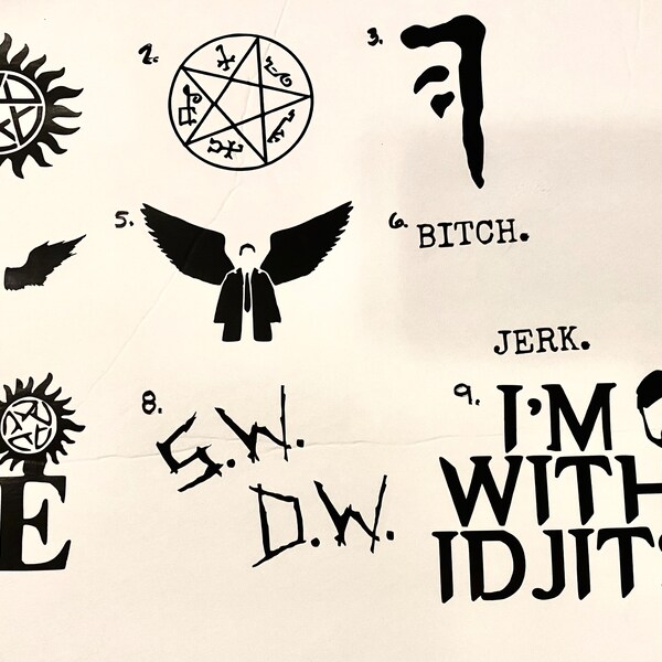 SuperNatural Inspired Decals - Dean Winchester, Sam Winchester, Idjits, Winchesters, Castiel