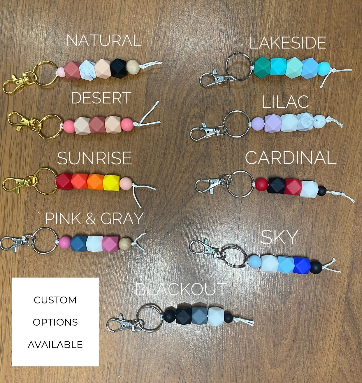 Silicone Beaded Key Chain Customizable / Wood Beads / Boho/ Etsy