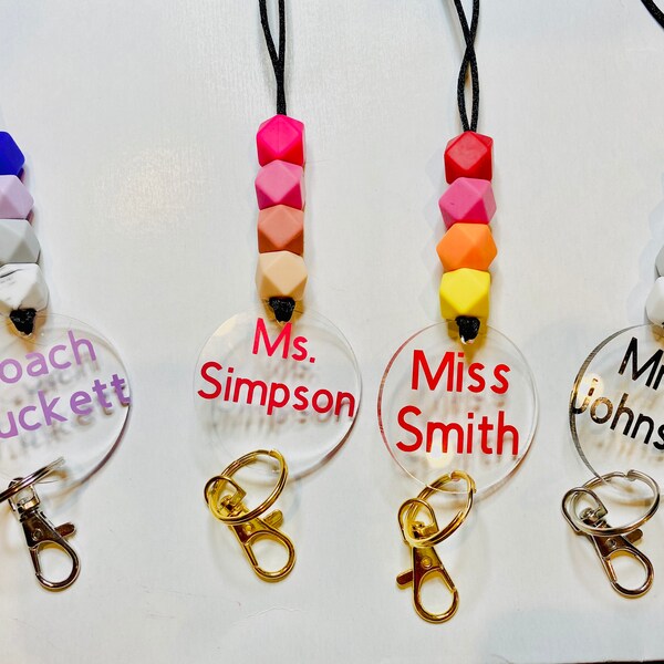 Personalized Name Beaded Lanyard for  - Teacher Gift - - Student Gift - ID Badge Lanyard - Beaded Lanyard
