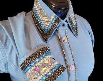 Western custom Show Shirts with Front and back Stone Accents and concealed YKK Zipper