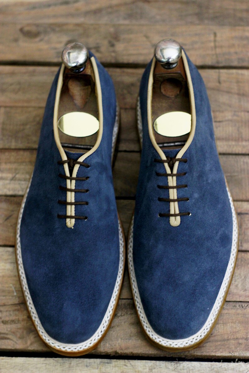 Handmade Leather Suede Men Blue Lace up Stylish shoes Men Casual Dress Shoes